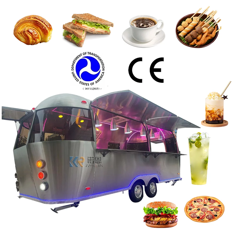 Mobile Fast Food Trailer For Sale Hot Dog Stainless Steel Street BBQ Vending Cart With Fryer Ice Cream Catering Kiosk