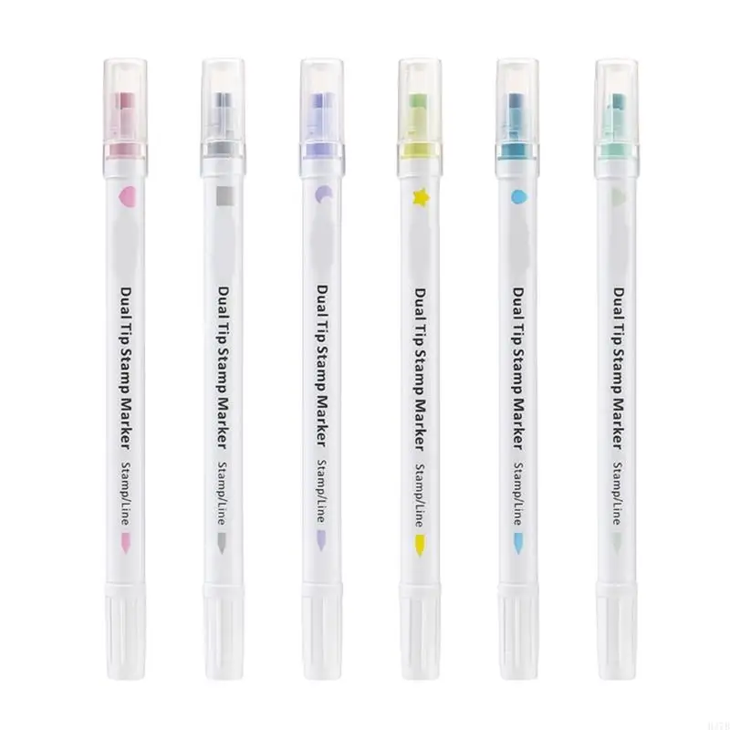 

H37B Stamp Marker Set 6 Color Double Ended Stamping Markers for Scrapbooking Journal