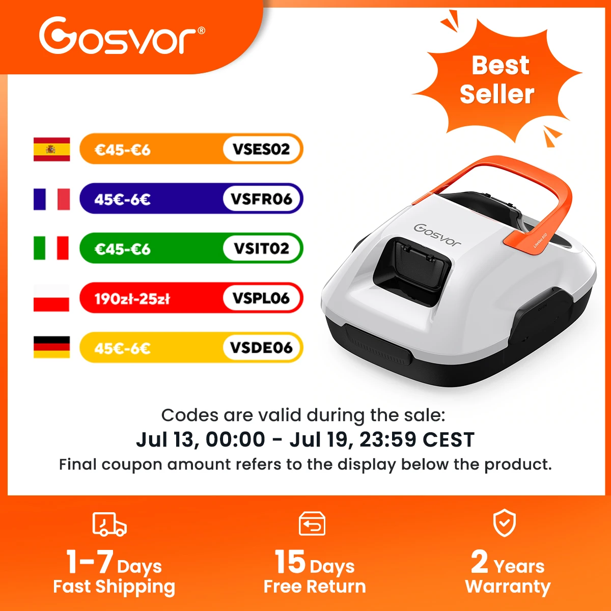2026 Gosvor Pool Vacuum Cordless Pool Cleaner Robot for Above Ground Pools