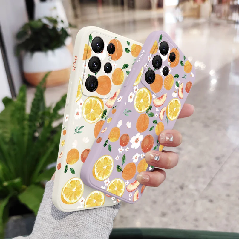 Watercolor Oranges Phone Case For Samsung Galaxy S25 S24 S23 S22 S21 S20 Ultra Plus FE S10 Note 20 ultra 10 9 Plus Cover
