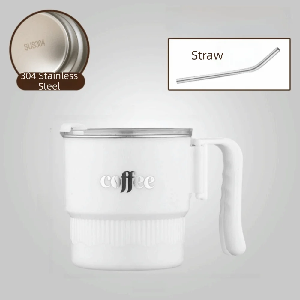 

304 Stainless Steel Double Layer Coffee Mug Leak-proof with Lid Insulated Water Cup with Straw Sealed Stainless Steel Coffee Mug