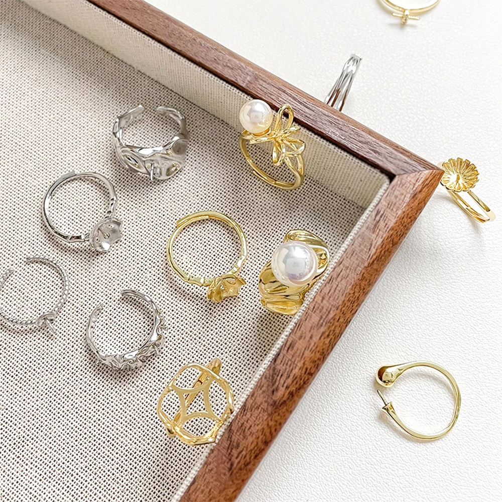 Brass Coated Gold Irregular Flower Holder Ring DIY Makes Fashionable Jewelry Semi-finished Product Accessory Materials