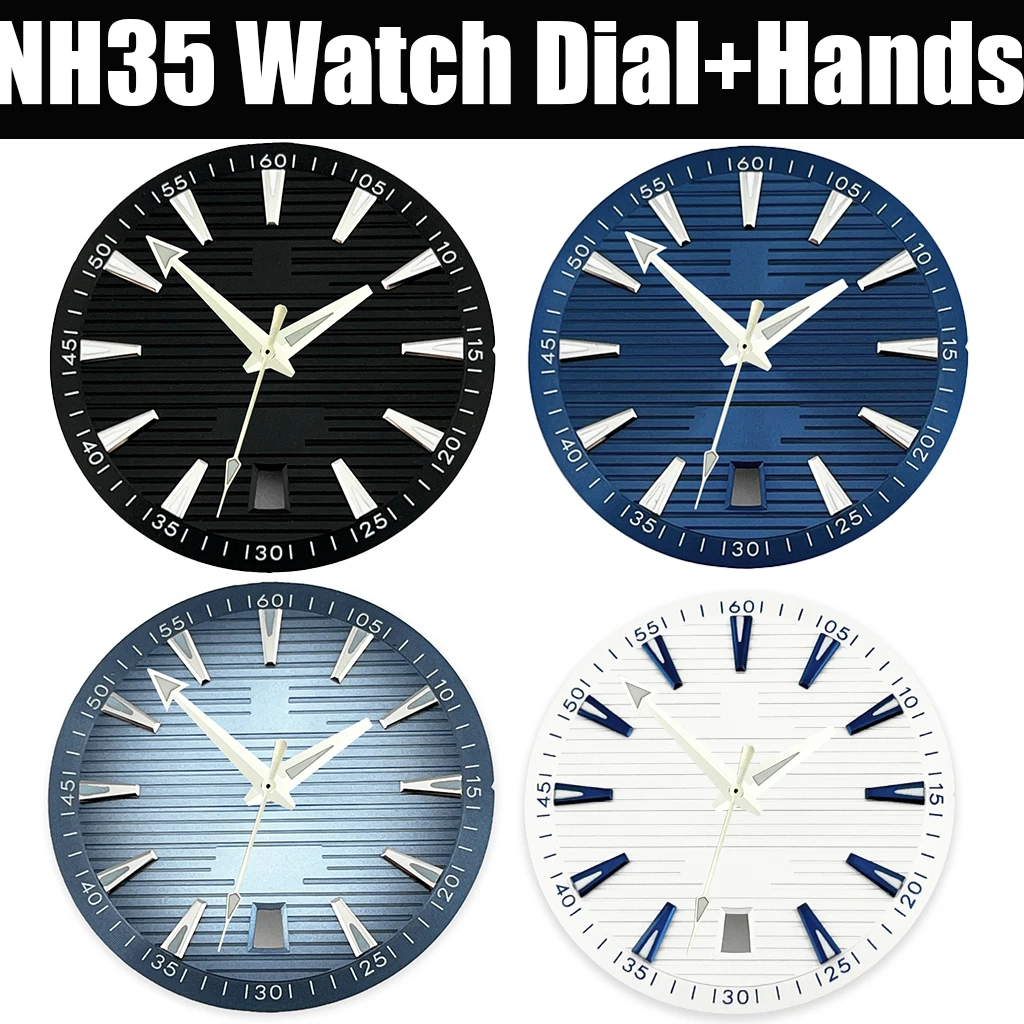 NH35 33.5mm Watch Dial Black/White/Blue 6 o'clock Date Window With Hands Green Glowing Automatic Movement Watch Accessories