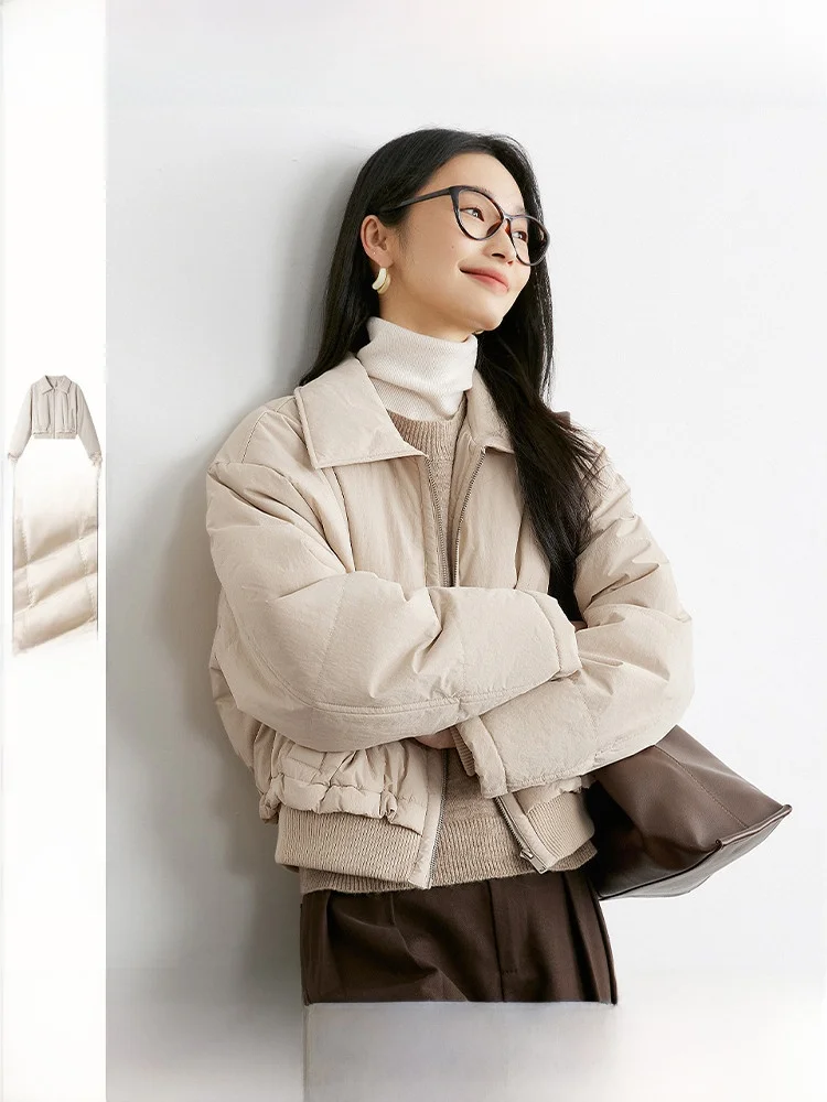 

Women's Quilted Cotton Jaet Winter Thi Warm Design Sense Diamond Pattern Turn-down Collar Coat ort Length Zipper Closure
