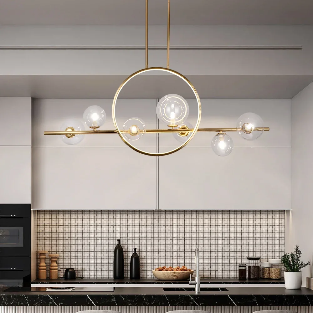 REVEN American Classic Dimmable Glass Magic Bean Chandelier Openwork Circular Pendant Light Adjustable Chain for Dining Room