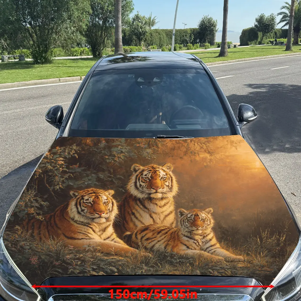 Car Decals Tigers with a Resplendent, Sunlit and Wilderness - Evoking Background Car Hood Sticker, Waterproof Self - Adhesive Vi