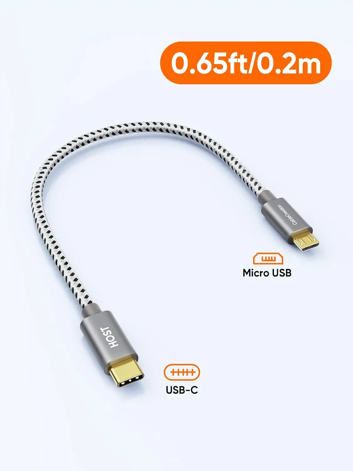 CableCreation Kurzes USB-C-auf-Micro-USB-Kabel 0,2 m, geflochtenes USBC-auf-Micro-USB-OTG-Kabel mit 480 Mbit/s