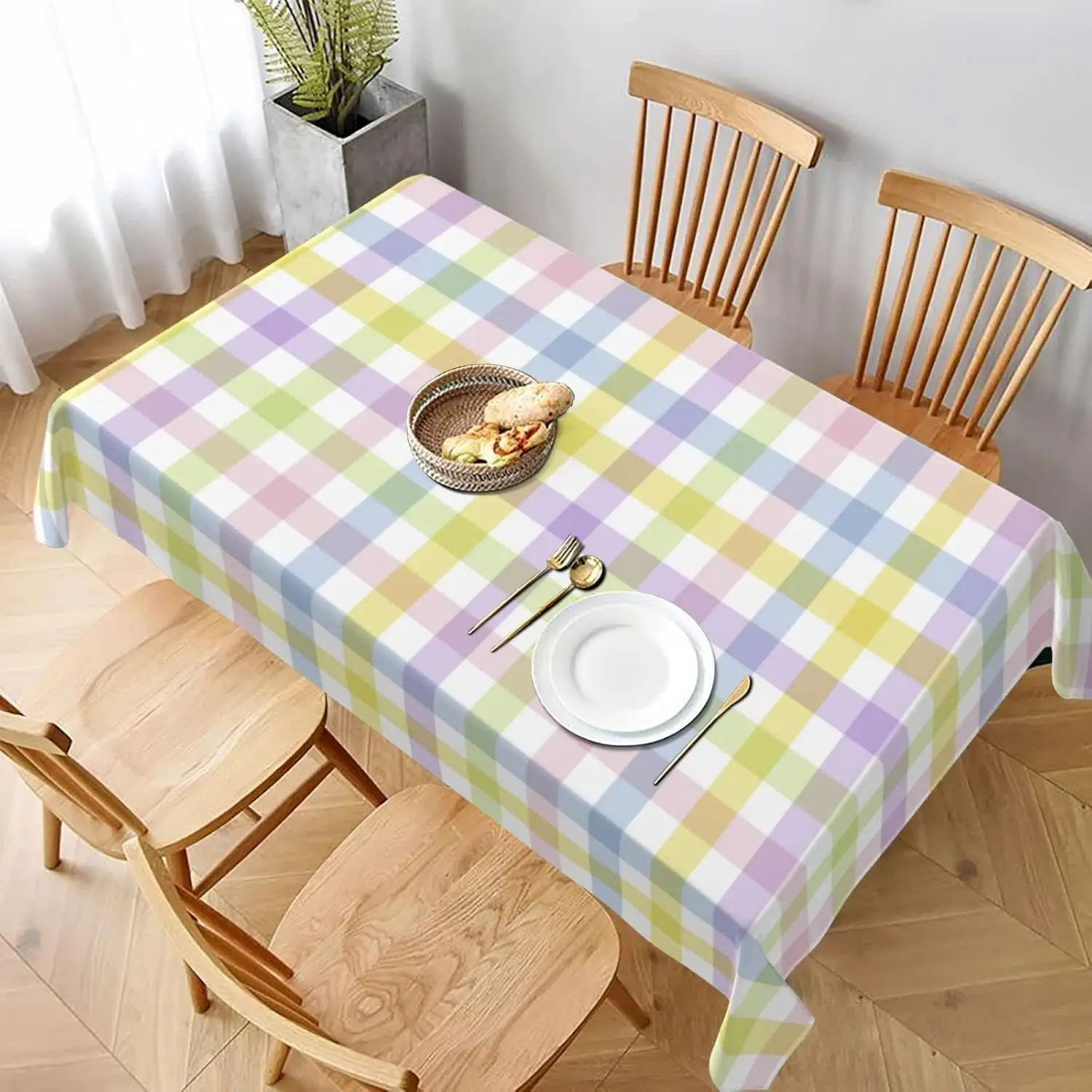 

Easter Plaid Rectangle Tablecloth 60x104 Inch,Spring Coloring Checkered Table Cloth,Wrinkle Stain Waterproof Holiday Tab