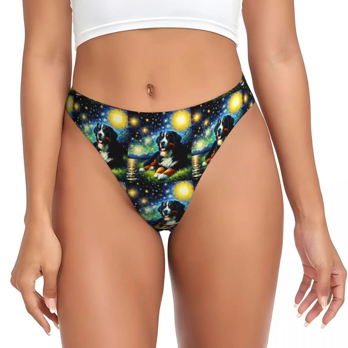 calcinha-g-string-personalizada-com-estampa-de-cao-de-montanha-bernes-noite-estrelada-de-van-gogh-respiravel-confortavel-e-elastica-para-mulheres