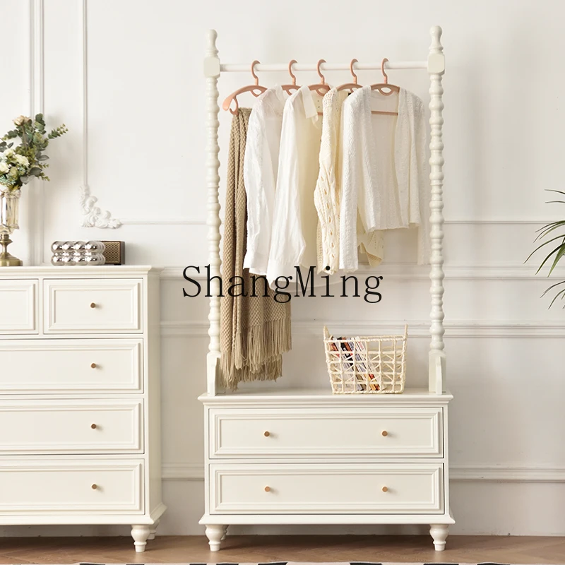 

ZYY cream wind solid wood hanger floor chest household coat rack bedside table integrated