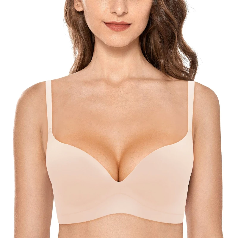 Wireless Comfortable Push-up Bra for Women Anti Solid Color Women'S Gathered Traceless Thickened Collar Anti Drop Bra Top