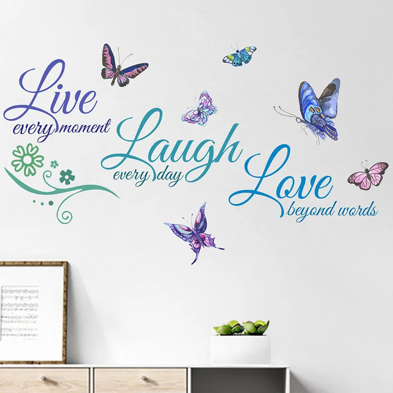 `Live Laugh Love Quote Wall Sticker Colorful Butterfly Floral Vinyl Decal For Living Room Bedroom Home Art Mural Decor`