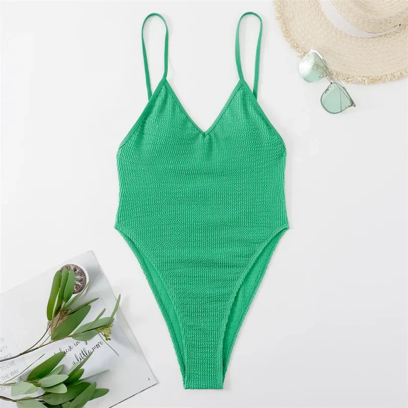 

2025 Green One Piece Swimsuit Women Swimwear Sexy Padded Slimming Swimming Suit Monokini Thong Bodysuit Beach Wear Bathing Suit