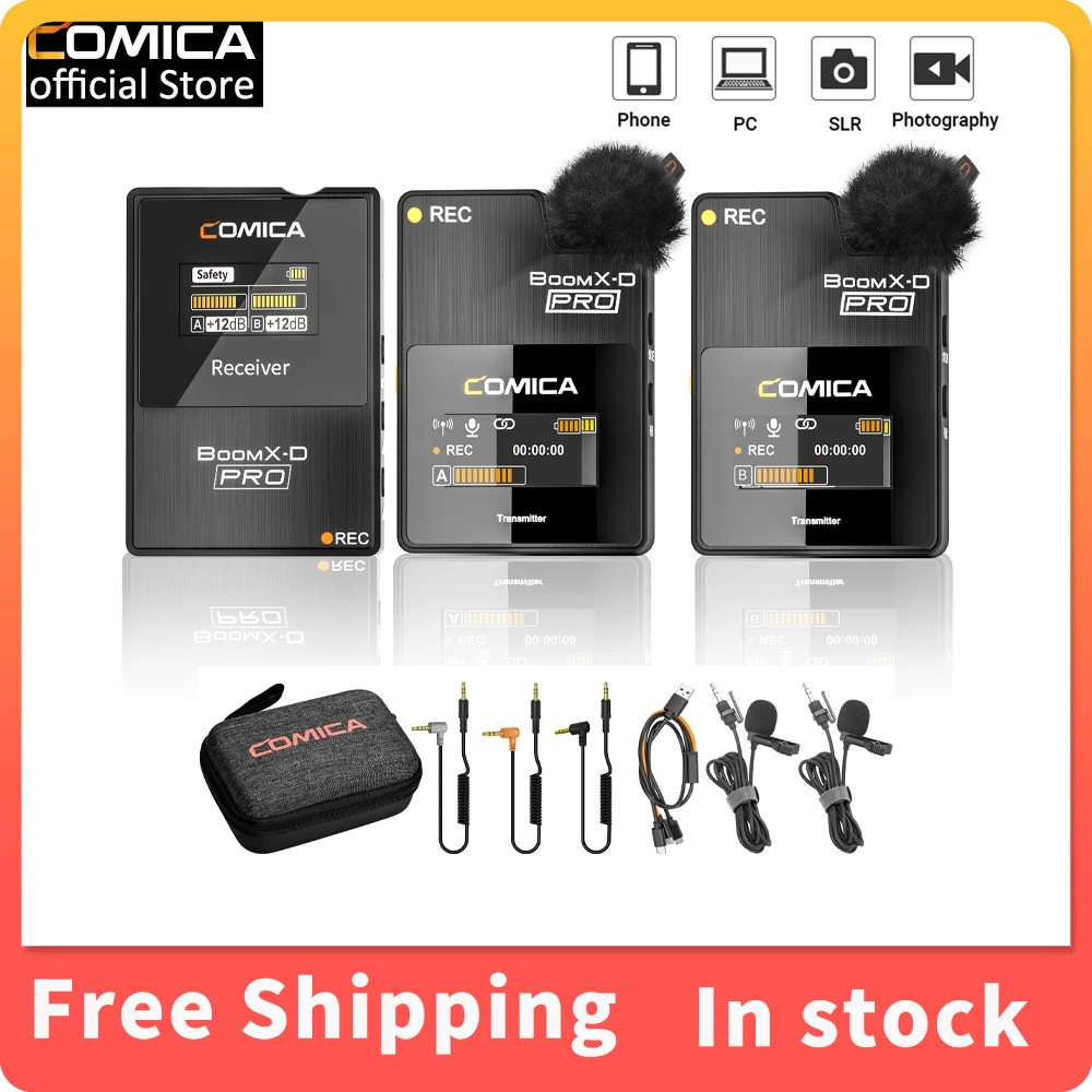 Comica Boomx-d Pro Wireless Microphone Smartphone PC, 2.4G Wireless Lapel Mic For Canon Nikon Sony Fujifilm Camera