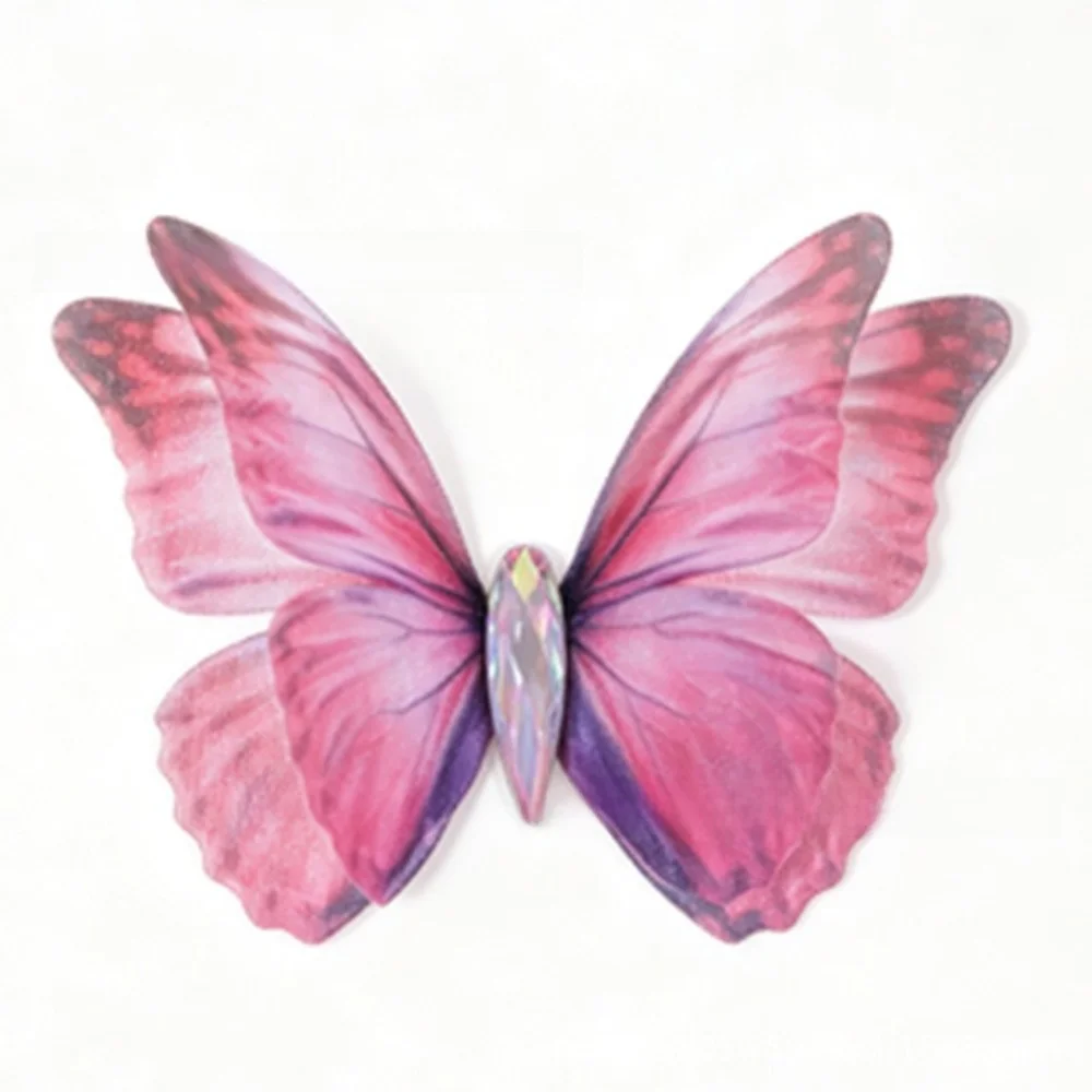 50Pcs 3D Organza Fabric Butterfly Appliques Double-layer Translucent Chiffon Tulle Butterfly Patches Colorful
