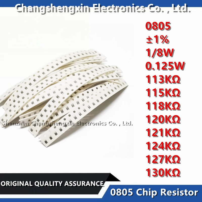 

100PCS 0805 SMT Chip Resistor Tolerance ±1% Resistance 113KΩ 115KΩ 118KΩ 120KΩ 121KΩ 124KΩ 127KΩ 130KΩ Ohms 1/8W 0.125W