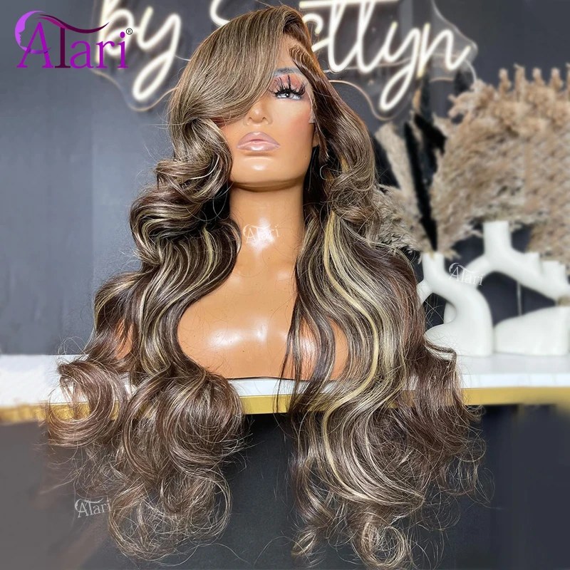 

13x4 13x6 Human Hair Wigs Black Roots Highlights Blonde Body Wave Wig for Women Transparent 5x5 Lace Closure Wig Pre Plucked