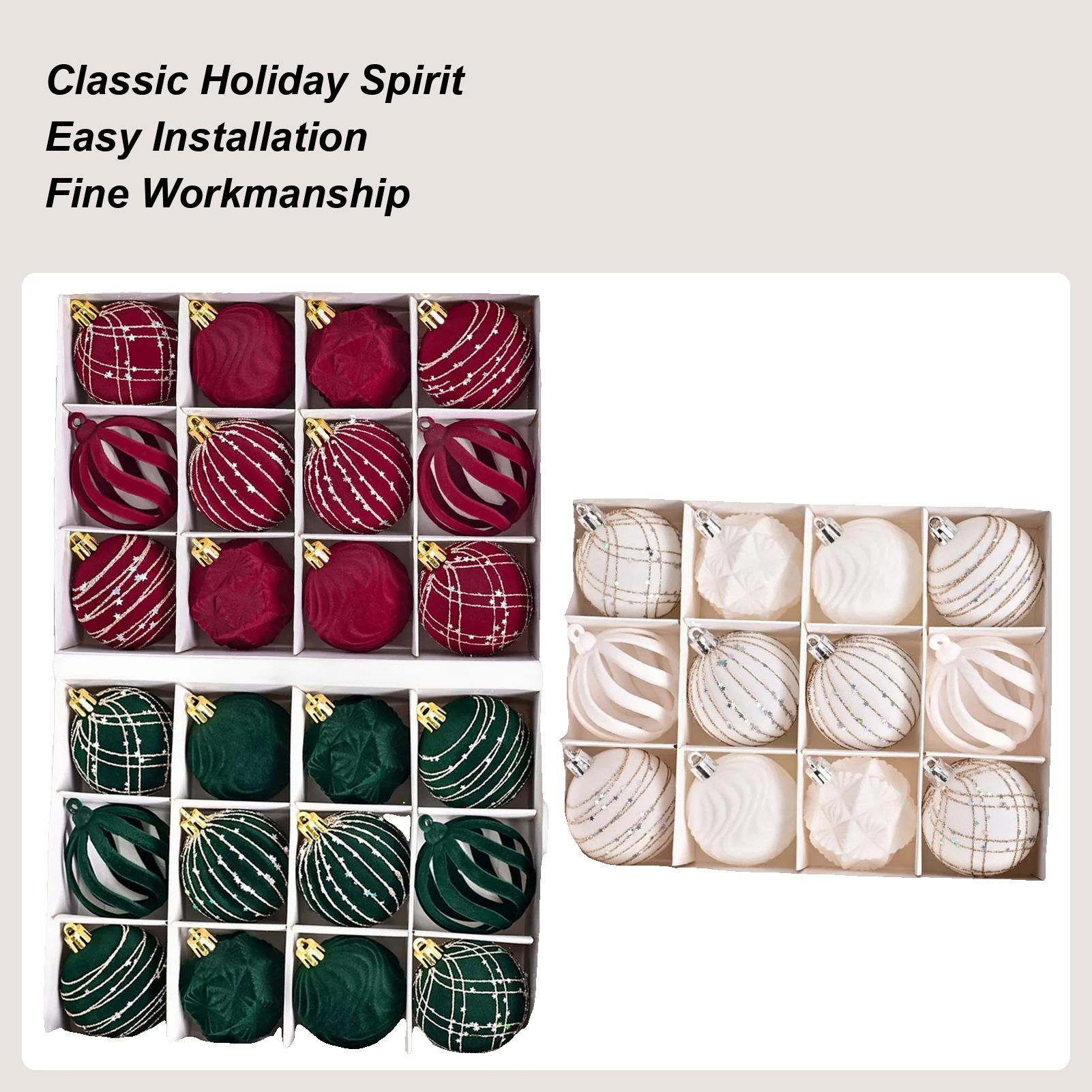 

12pcs Christmas Ornaments Set 2.4 Inch Shatterproof Holiday Ball Decor for Tree Fireplace Staircase Garland Xmas Party Supplies