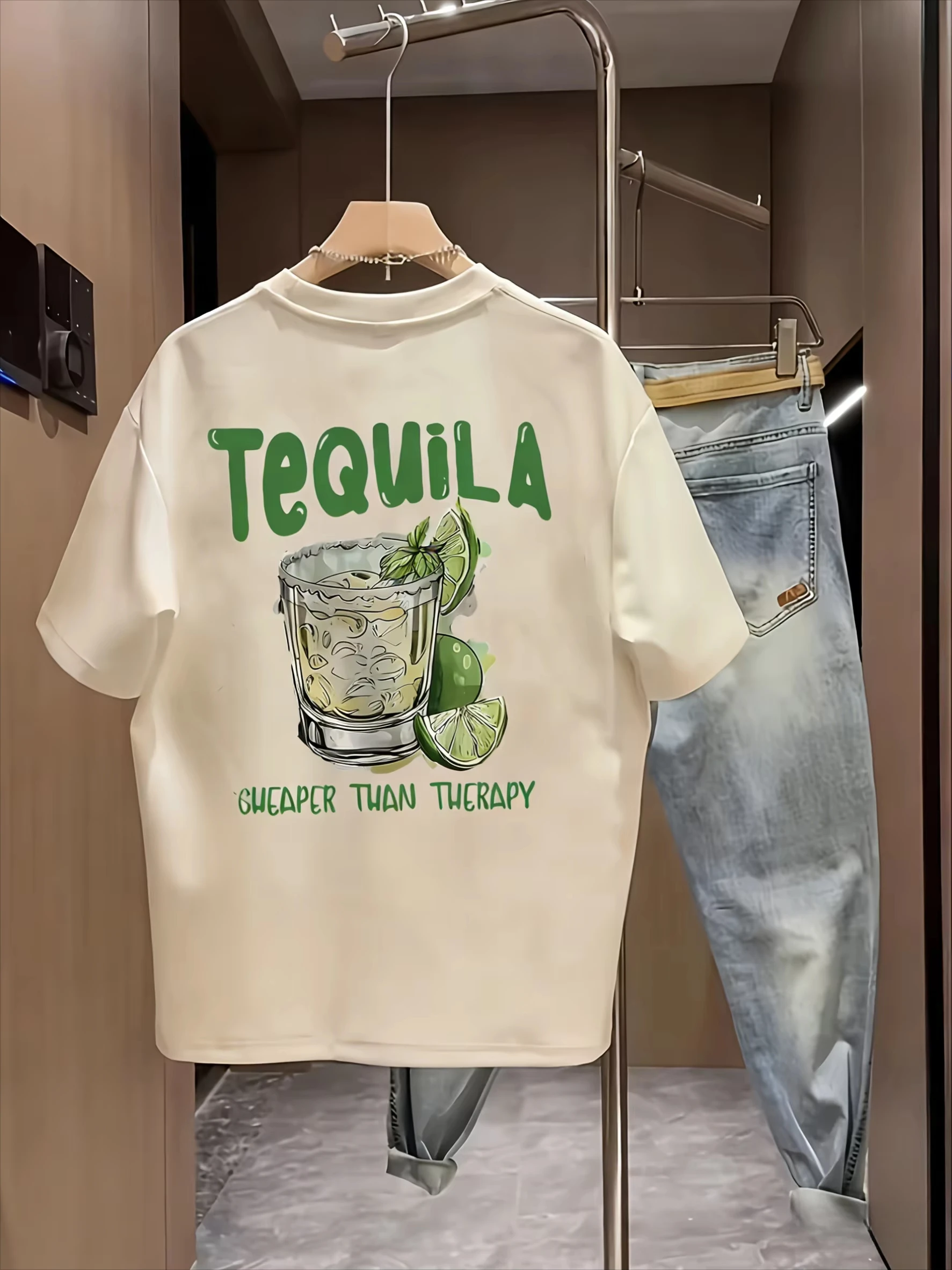 2026 Summer Cotton Men's T Shirt Skin Friendly Breathable Fabric Agave Pattern Print Versatile Item Suitable Daily Commuting