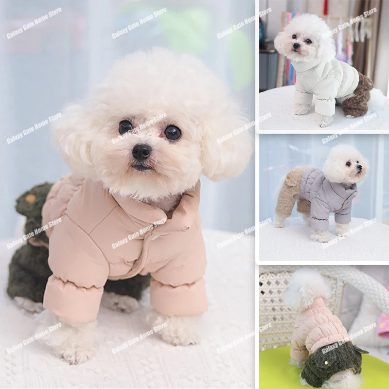 Faux Two-piece Four-legged Dog Warm Cotton Coat Winter Pet Cat Thick Plush Windproof Down Jacket Clothes Fashionable Accessories