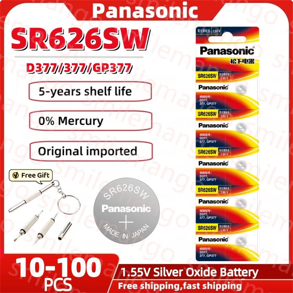 

Оригинальные батарейки-кнопки Panasonic 1,55 В AG4 377 SR626SW SR626, оксид серебра 177 376 626A LR66 LR626 для часов, игрушечных часов