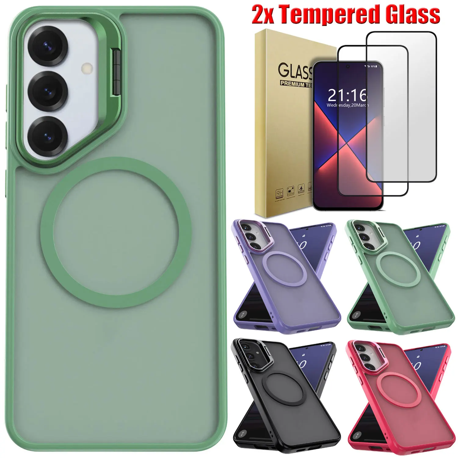 

For Samsung For Galaxy S24 FE/S24 Ultra/S24 Plus Clear Case Camera Lens Stand Cover +2pcs Clear Tempered Glass Screen Protectors