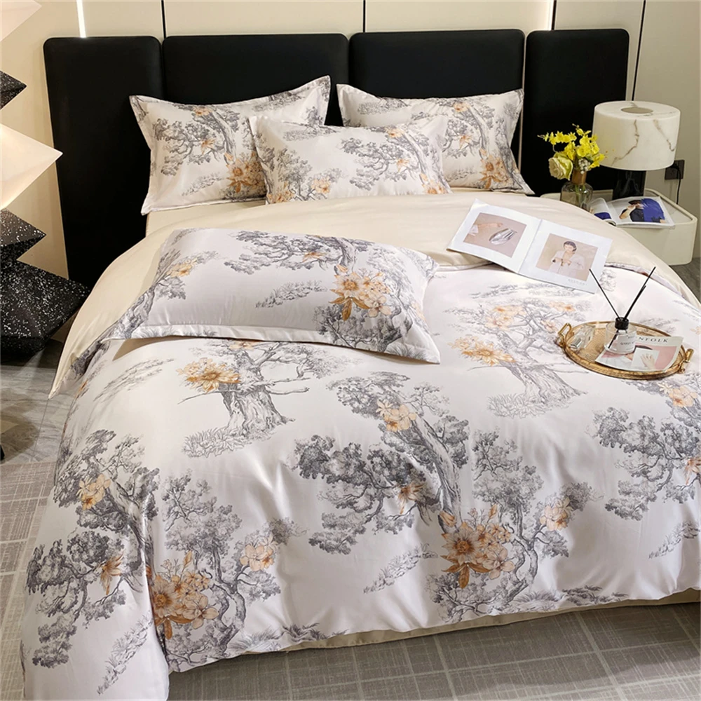 Luxury Lightweight Summer Washed Silk Four Piece Set Washing True Silk Bed Sheet Bed Cover Bedding Set Quilt Covers Comfortable