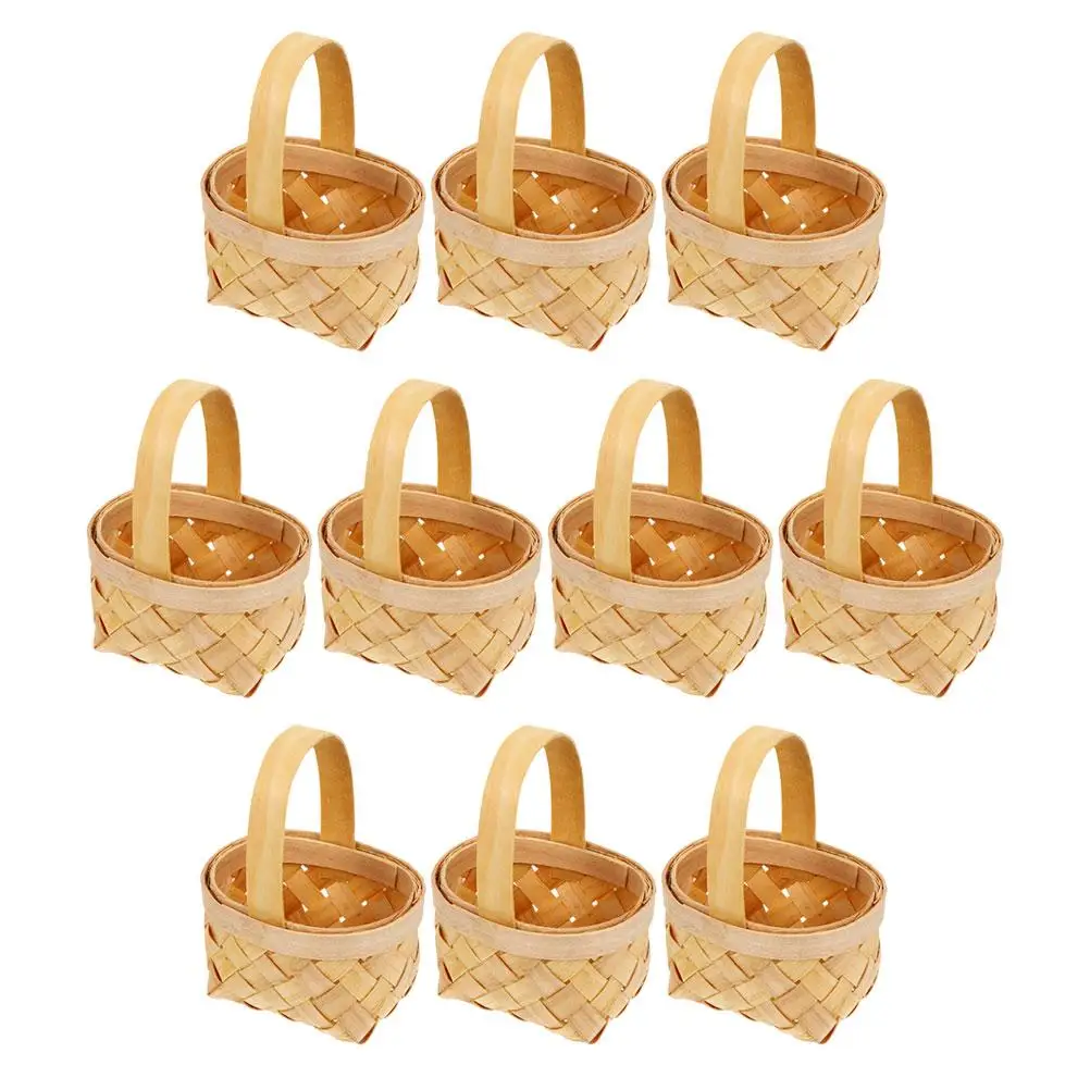 

10 Pcs Mini Wooden Baskets 6 5x4 5x4cm Rustic Storage Wedding Party Favor Candy Toy House Micro Landscape Decor