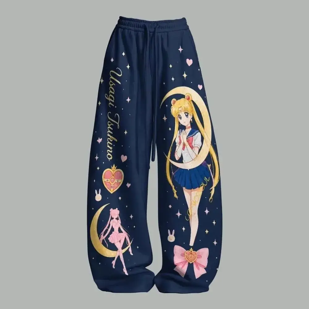 Unisex Anime Japanische Jogginghose Harajuku Streetwear Weite Freizeithose Gothic Anime Grafik Weites Bein Hose Familien-Set – Detail 4