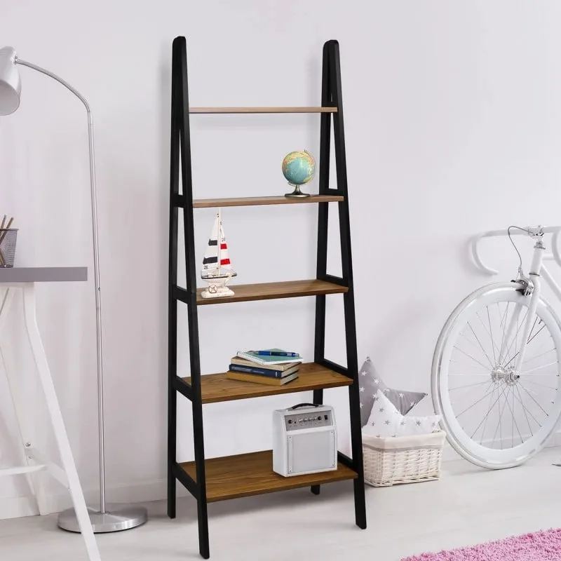 

5-Shelf Ladder Bookcase - Rustic Brown/Black