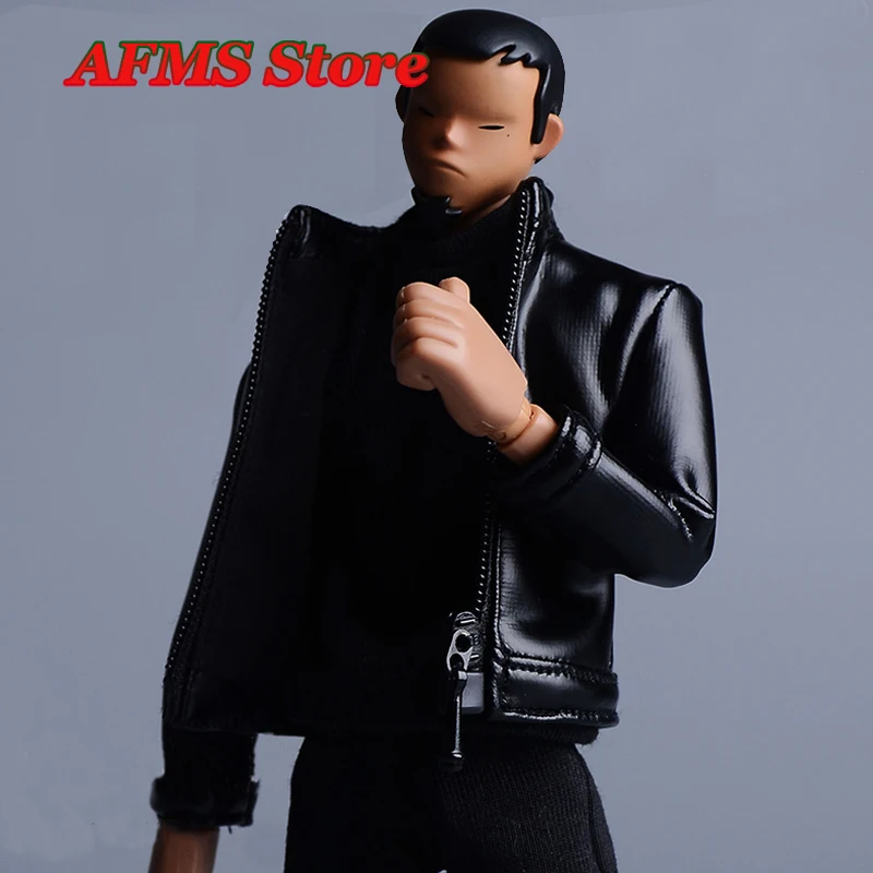 

BDJ 1/12 Мужской солдат Черная кожаная куртка Тонкий воротник-стойка Мотоциклетное пальто Повседневные кожаные топы на молнии Подходит для 6-дюймовой экшн-фигурки