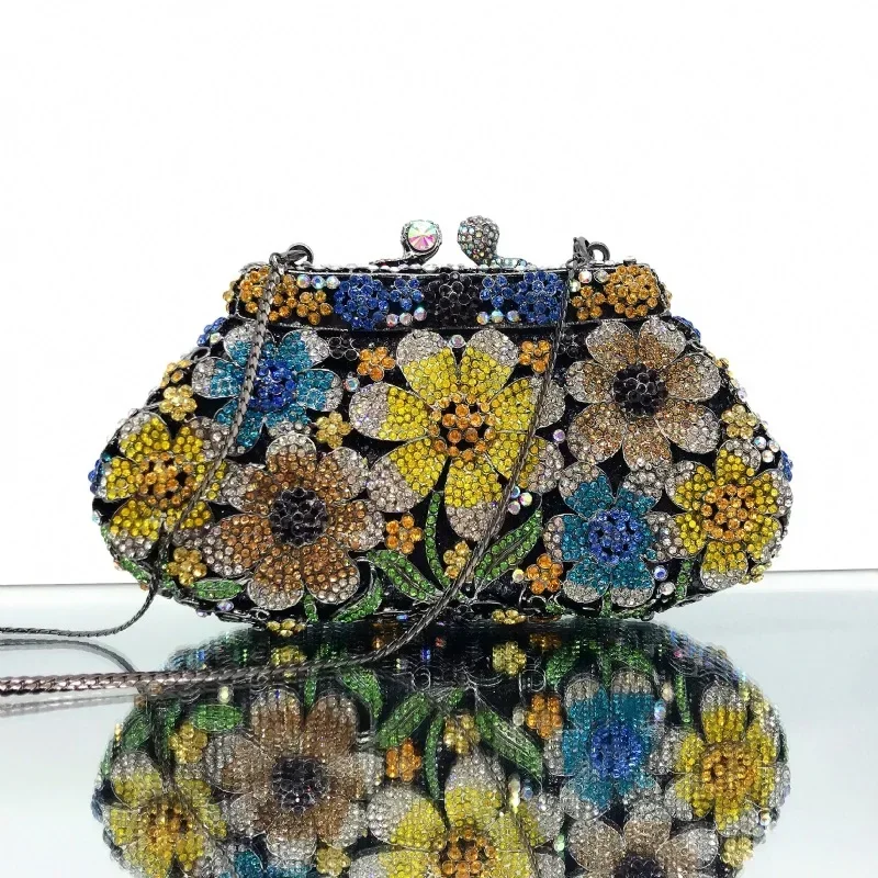 

Colorful Little Daisy Women Crystal Flower Evening Clutch Bag Party Cocktail Rhinestone Handbag Lady Bridal Wedding Purse