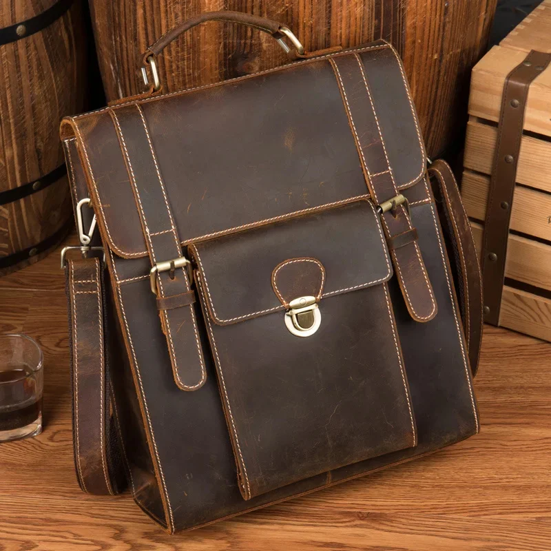 

High Quality For Men Women Genuine Leather Shoool Backpack Girls Boys Day Travel Bag