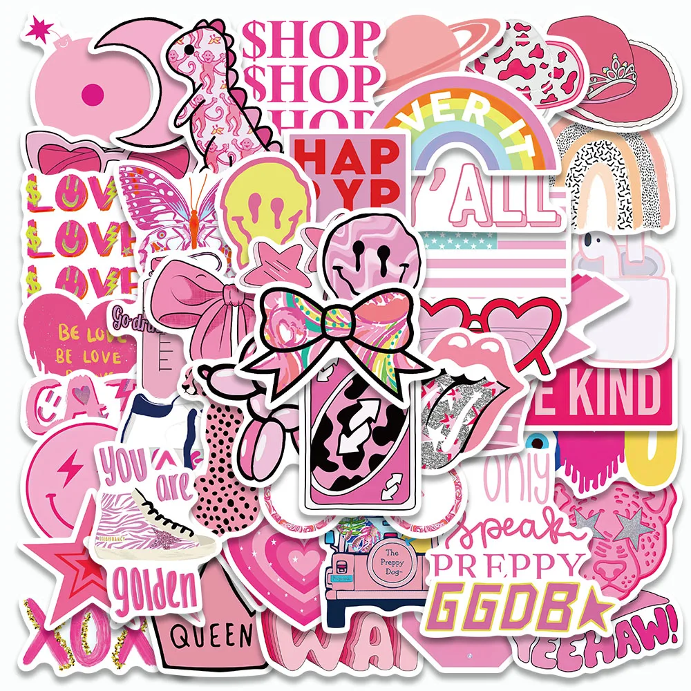 50PCS Preppy Style Stickers  INS Style Pink DIY Decals For Party Gift Skateboard Motorcycle Scrapbooking Laptop Suitcase Toys