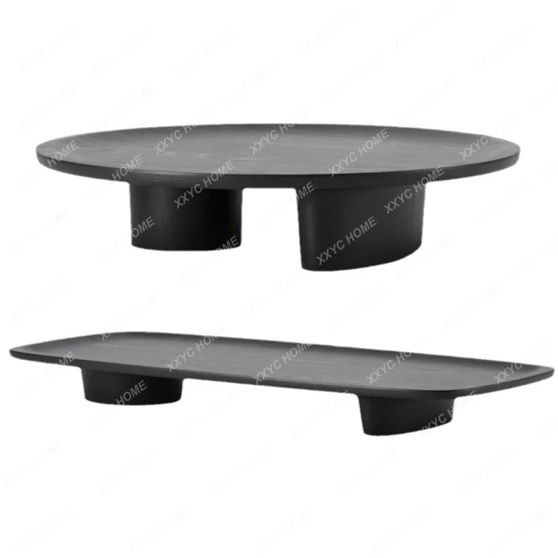 

Круглый кофейный столик из черного дуба, окрашенный, из массива дерева, для гостиной, простой современный прямоугольный кофейный столик, маленький.