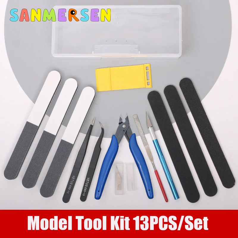 13Pcs/set Model Making Kits Hand Tools Cutter Sanding Stick Precision Tweezers Crafting Tool Set Ideal for Model Hobby DIY