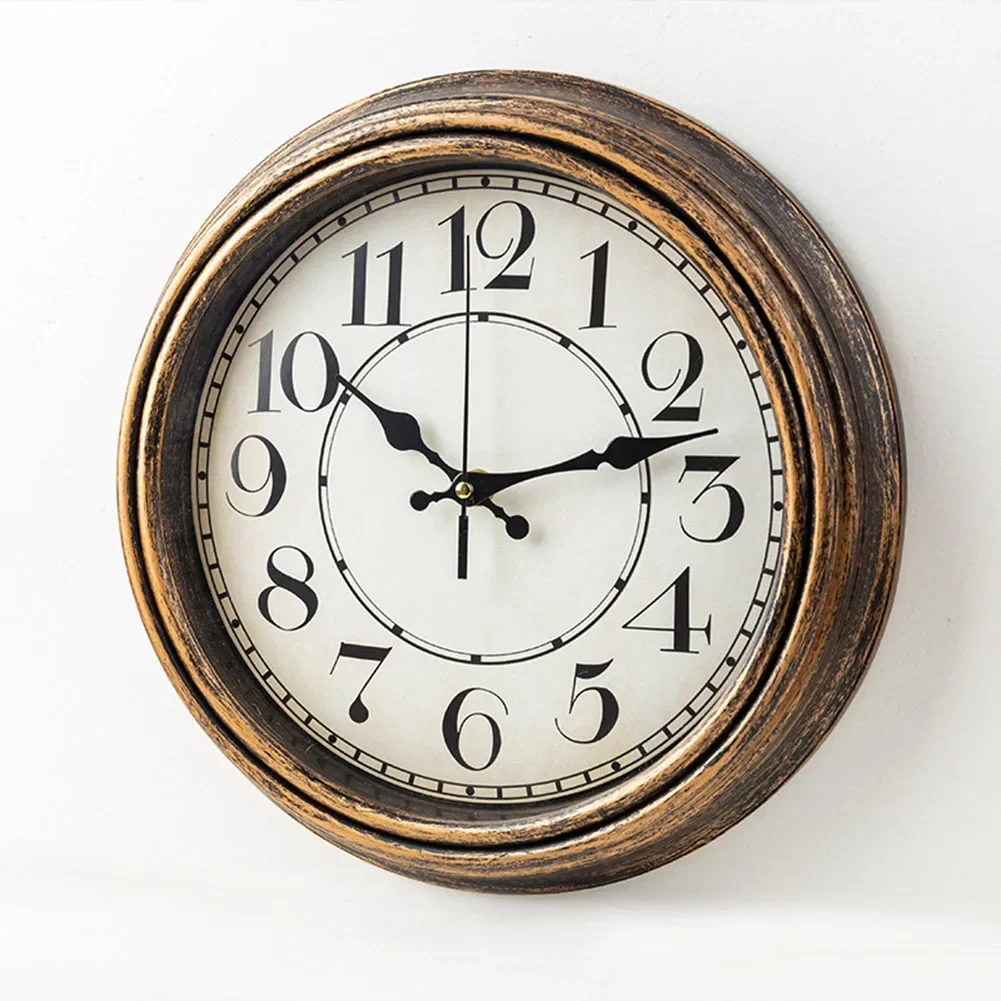 12 Inch Vintage Wall Clock European Style Retro RoundSilent Non-Ticking Clock Antique Gold Living Room Wall  Decor
