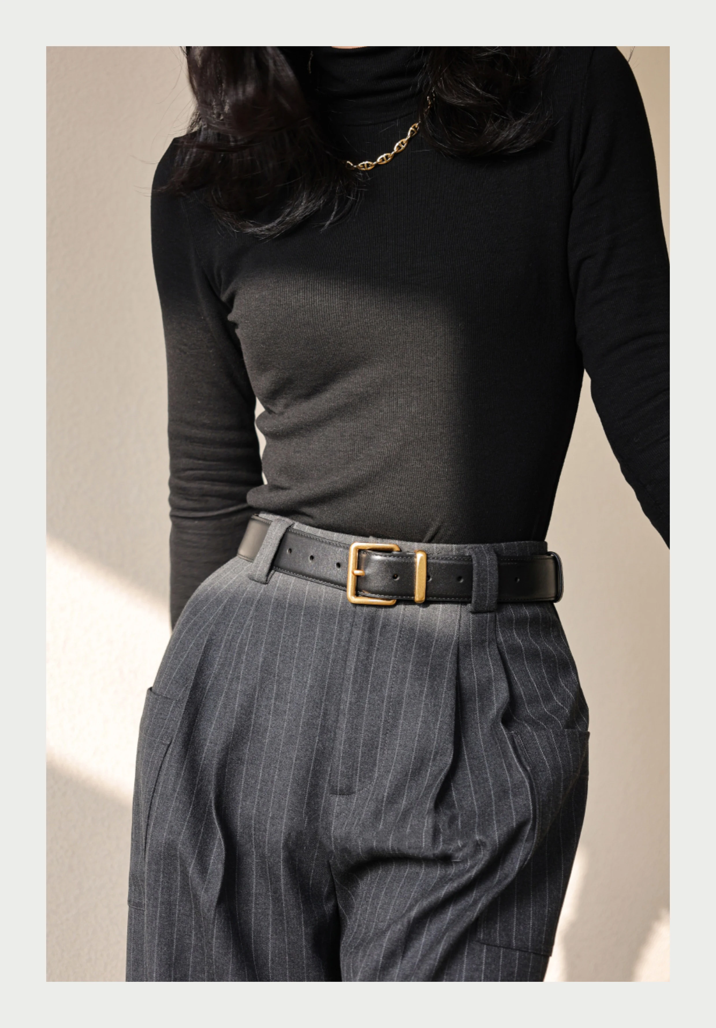 Luxuriöser Damen-Gürtel aus echtem Leder, modischer schmaler Taillengürtel mit Dornschließe für Jeans und Hosen, 3,3 cm breiter Gürtel mit Gold-/Silberschnalle – Detail 5