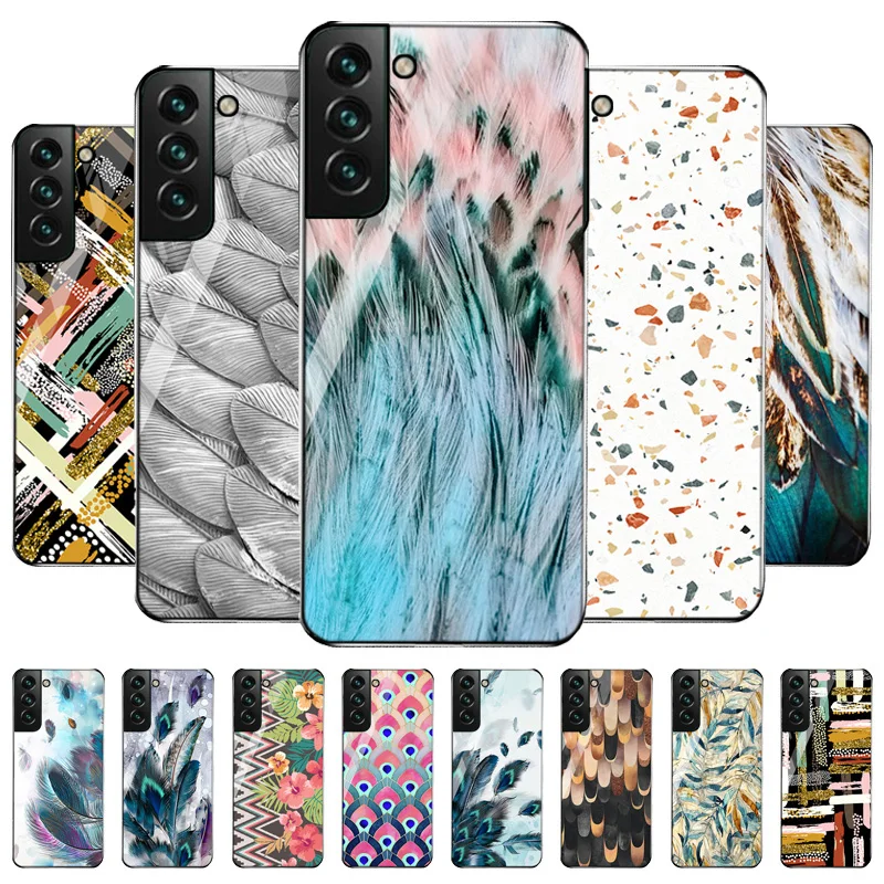 

Tempered Glass Case For Samsung S21 Case Flower Hard Funda For Samsung S22 Plus S21 Ultra S20 FE M52 Galaxy S21 Plus S20FE Cover