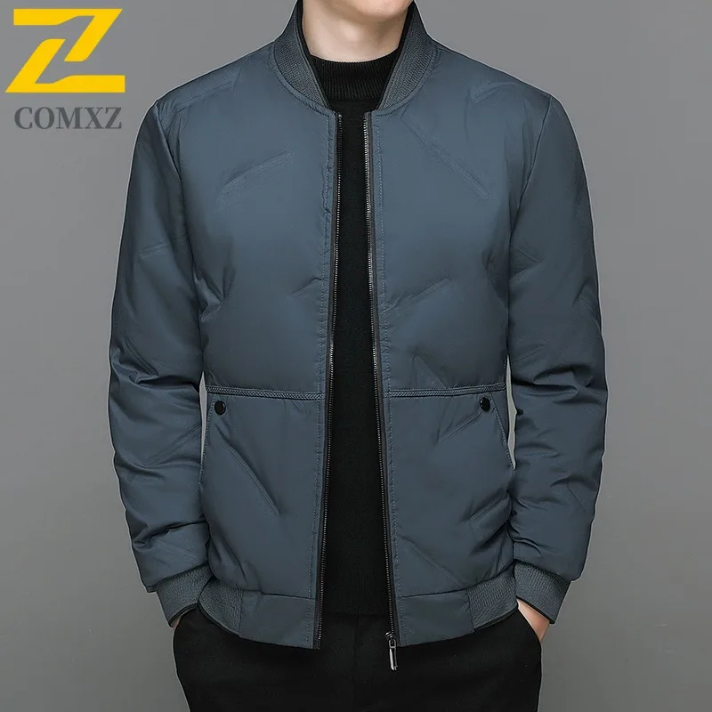 COMXZ 2025 Winter Down Jacket Men Korean Stylish Thick White Duck Down Warm Coat Casual Ski Camping Cold Proof Parka Puffer