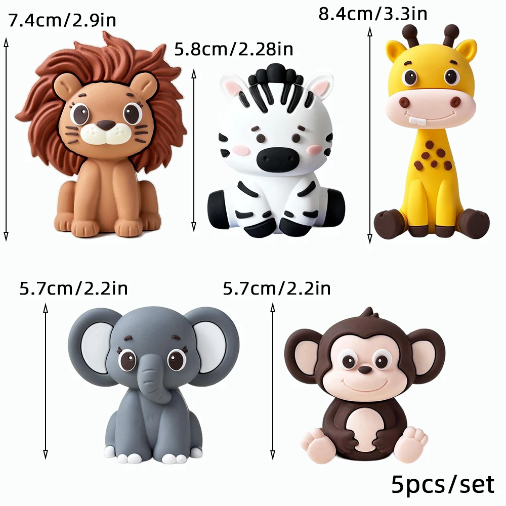 Entzückende Safari-Kuchenaufsätze, 3D-Löwe, Elefant, Giraffe, Affe für Dschungel-Geburtstagsfeier, Babyparty, Kinder, Wild One-Dekorationen – Detail 11