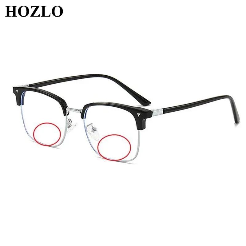 Men TR+Alloy Retro Rivets Bifocal Reading Glasses Magnifier Women Presbyopia Eyeglasses Hyperopia Spectacles Look Near Far Gafas