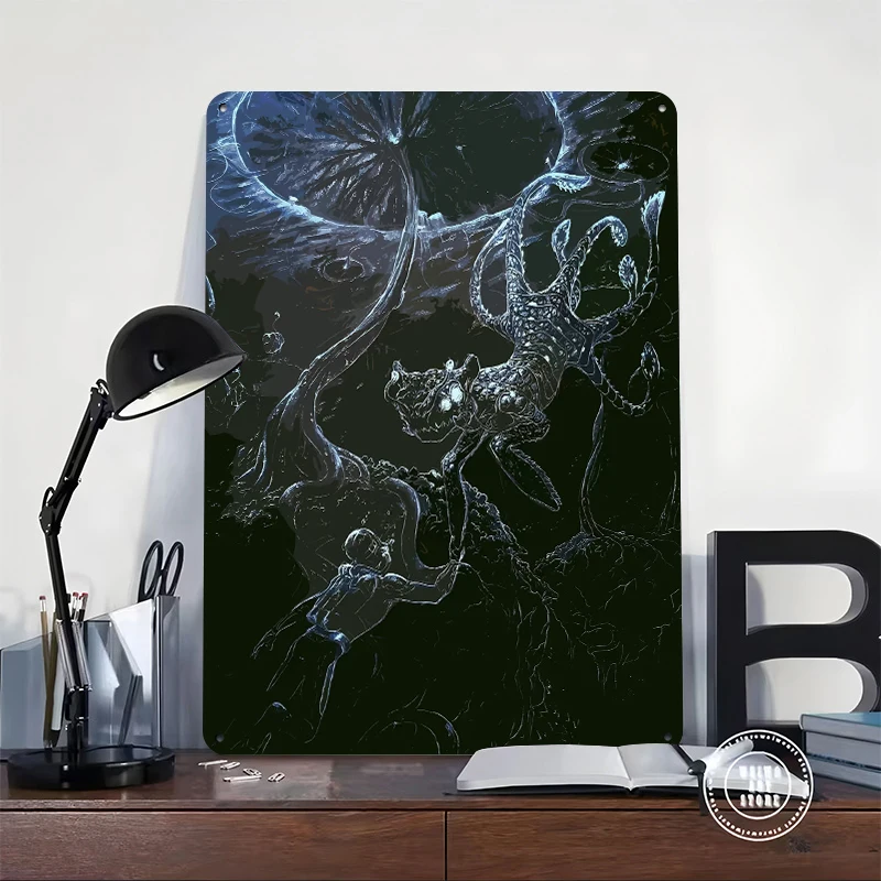 Alien Encounter in Dark Depths Tinplate Poster Customized Wall Art Retro Vintage Metal Signs for Fans Living Room Decoration