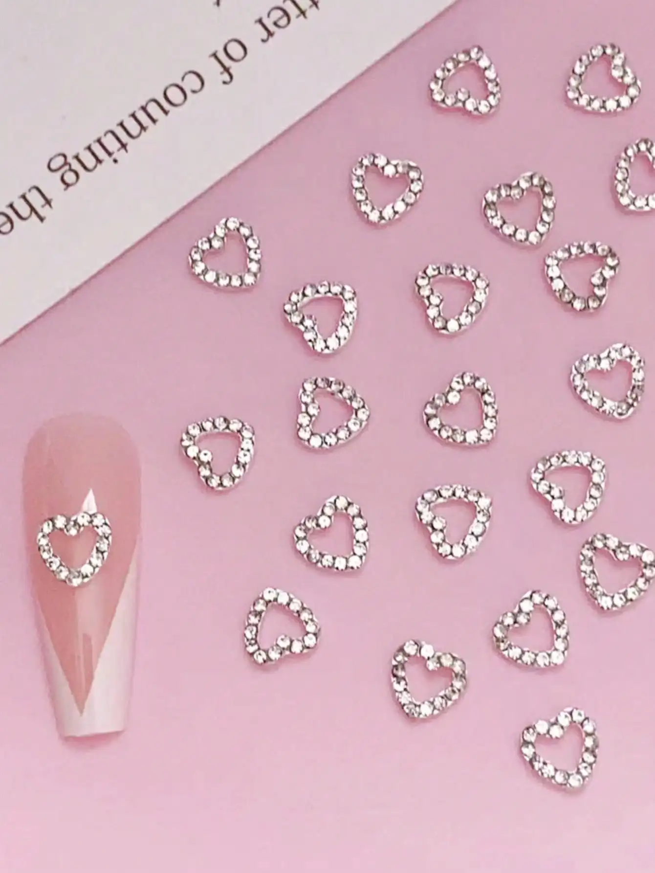 

10pcs Hollow Heart Shaped Rhinestone Nail Art Decorations, Suitable For Nail Salon, Nail Jewelry, Nail Supplies, Nail Gems Nails