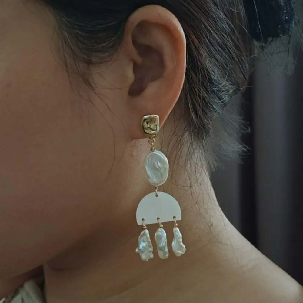 

Irregular Natural Pearl Earrings Niche Design Long White Shell Long Dangle Earrings Statement Jewelry Valentines Day Earrings
