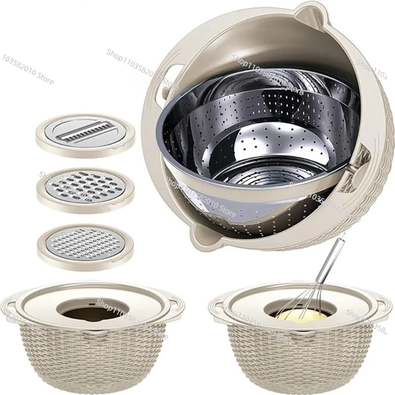 Rotatable Colander Set with Bowl, Kitchen Fruit Filter & Strainer Bowl