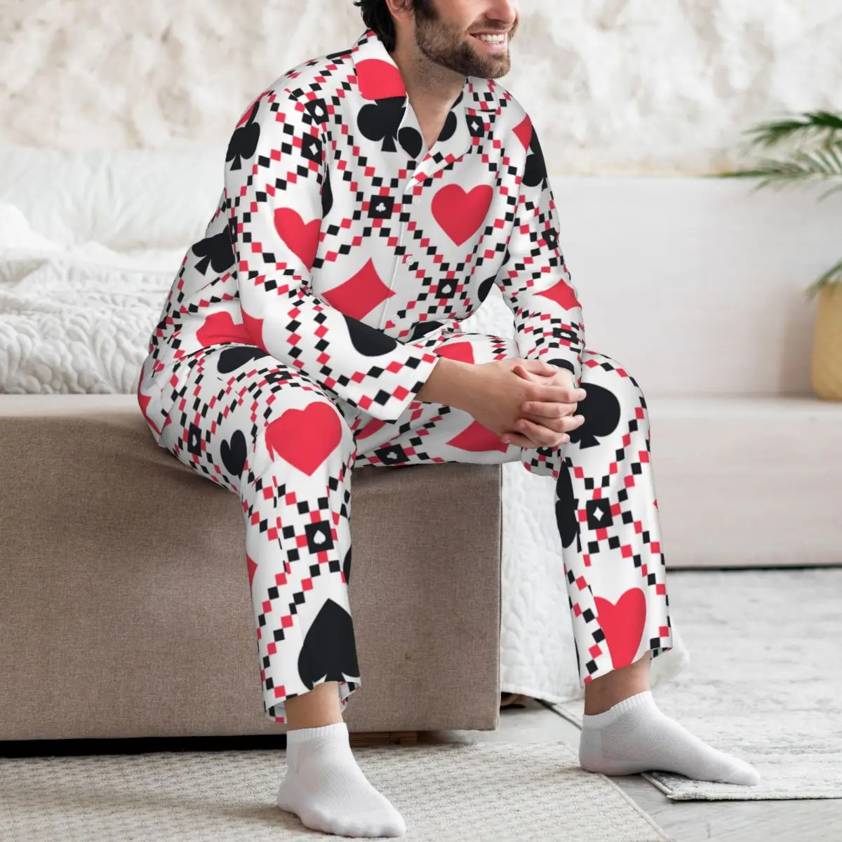 Herren-Hausanzüge, langärmelige Poker-Anzüge für Herbst- und Winterpyjamas für Herren