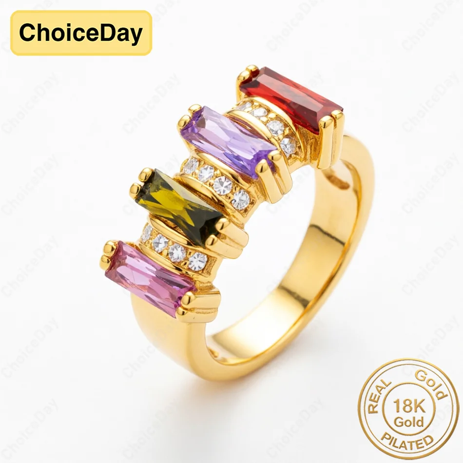 18K Gold Plated 8 Size Exquisite Rectangular Zircon Ring for Women, Fashionable Wedding Party Gift Accessories