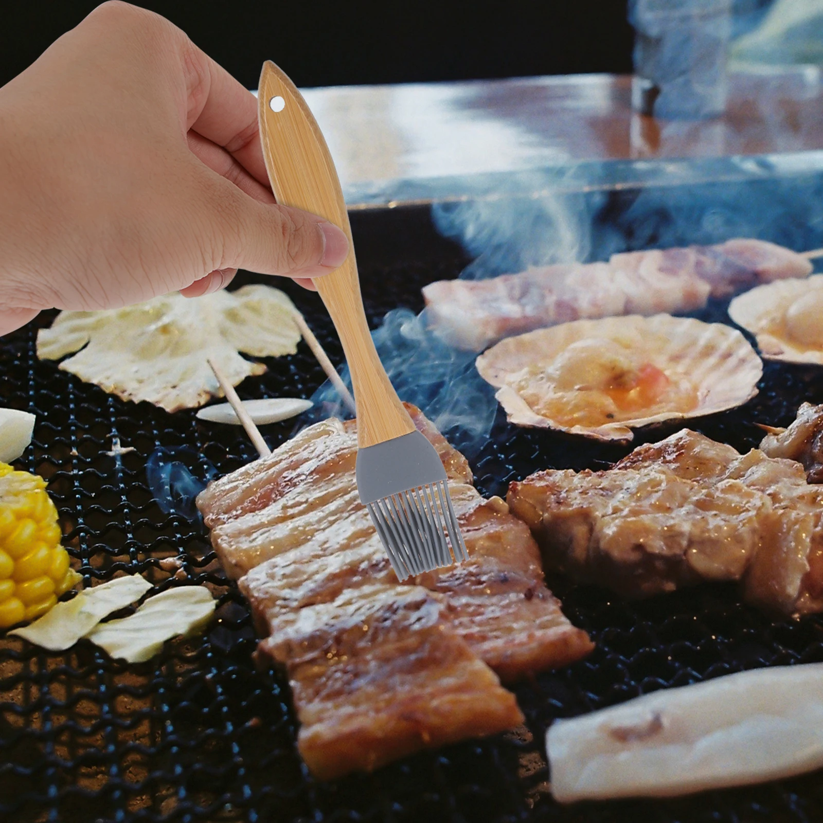 

1Pcs Wooden Handle Silicone Baking Brush Bbq Basting Tool Nonstick Reusable Food Grade Safe for Indoor Outdoor Cooking