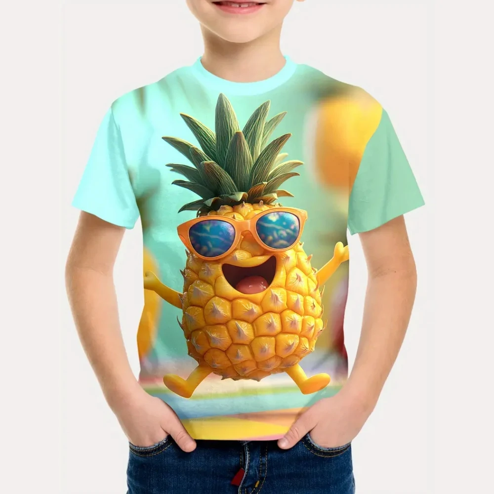 T-Shirts for Boys Casual Cartoon Fruit Pineapple Three Dimensional Printing T-Shirt Outdoor Clothes for Children Kids Clothes